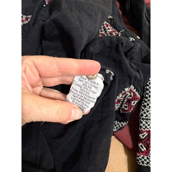 Johnny Was Black Embroidered Dress M Ava Peasant Black Red Long Sleeve EUC - Picture 9 of 9